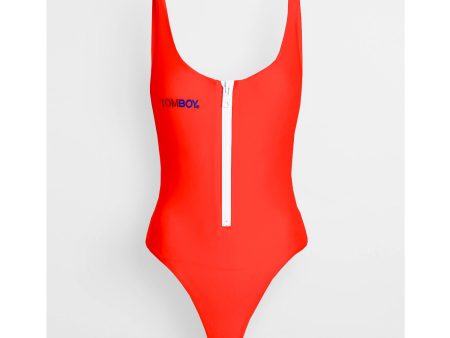 RED ZIPPED SWIMSUIT For Cheap