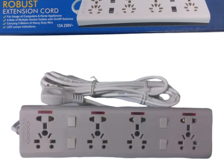 Hero Robust Extension Cord EB04 with 5 Meter Long Wire 13A - 250V~ 4 sets Multi Socket with on off switch Online now