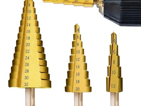 3 Piece HSS Steel Step Cone Drill Bit Set Hole Cutter 4-12 20 32mm For Cheap