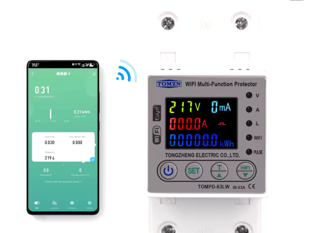 Tomzn All in One TOMPD 63LW 63A WIFI Smart  Circuit Breaker with voltage current and leakage protection. Tomzn 10in1 Smart Protector Cheap