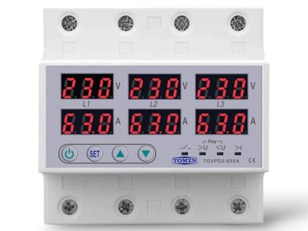 Tomzn TOVPD3-VA 3Phase 4 Pole Voltage and Current Protector Online