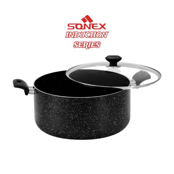 Sonex Induction Series Galaxy Cassrole With Glass Lid Non Stick Inner & Outer Marble Coating 28cm (50175) on Sale