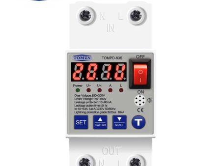 Tomzn 5in1 Over And Under Voltage Over Current with Current Leakage and Surge Protector 63A Sale