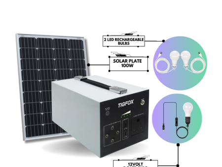 Tigfox TM300 Portable Power Station with A Grade 100W Solar panel and LED bulbs For Cheap