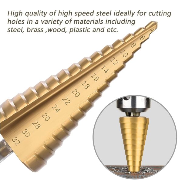 HSS Steel Step Cone Drill Bit Set Hole Cutter 4-32mm Online