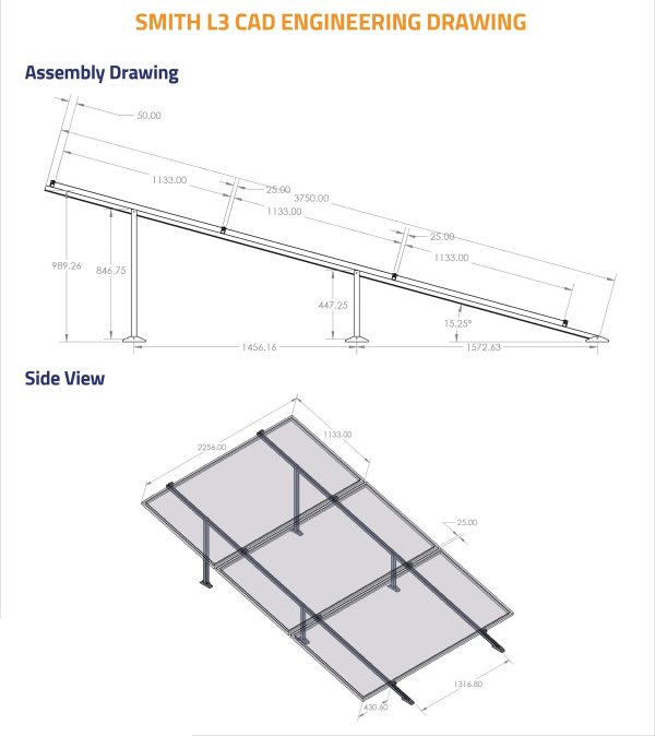 BHS Aluminium Smith L3 Solar Structure with clamps For three Solar Panel Online now