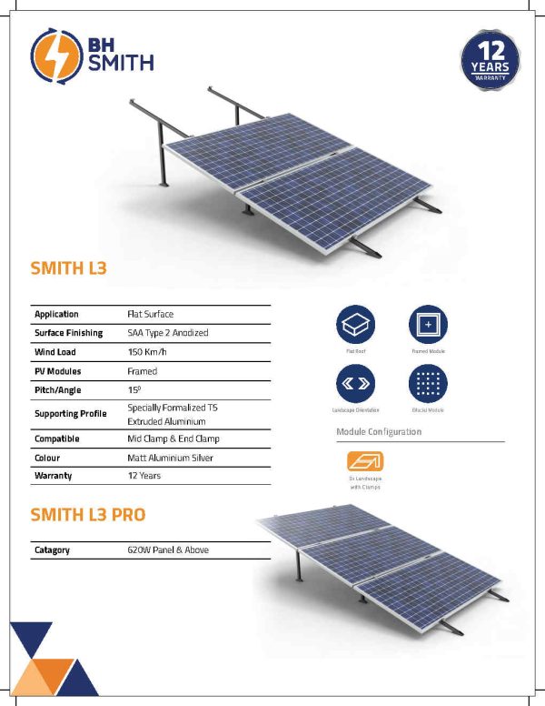 BHS Aluminium Smith L3 Solar Structure with clamps For three Solar Panel Online now