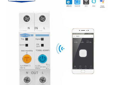 Tomzn 2Pole WIFI Smart Energy Meter Kwh Monitoring Circuit Breaker Timer Relay with Leakage Protection Online Sale