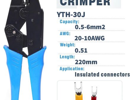 YTH YTH-30J Insulated Wire Terminals Connectors Ratcheting Crimper 20-10AWG(0.5-6mm²) Online