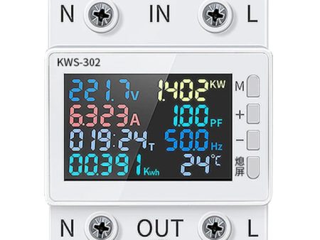 KWS-302 8in1 Power Meter Multi-function Digital Voltmeter Ammeter 170-300V 63A Power Factor Time Energy Voltage Current Monitor Online